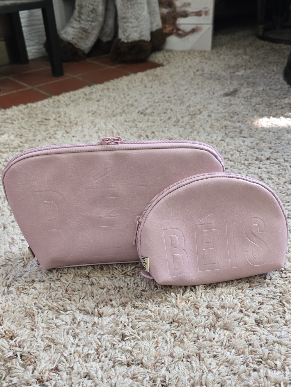 BEIS Atlas Pink Large And Small Cosmetic Cases
